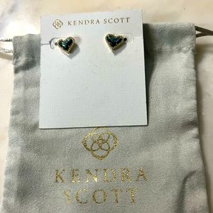 KS PROTO ARI HEART EARRINGS WITH CZ AND ABALONE
